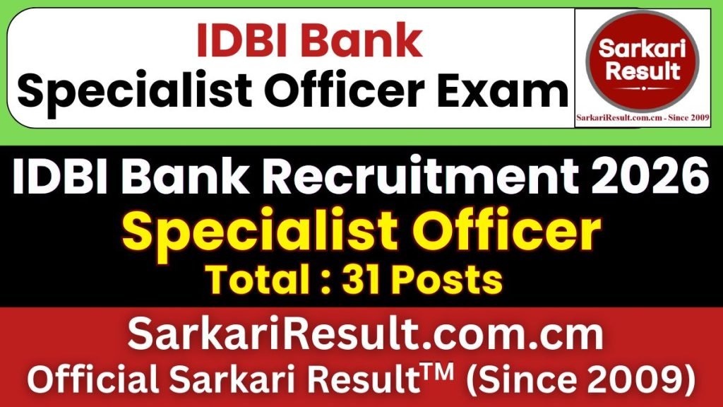 IDBI Bank Specialist Officer SO Recruitment 2026